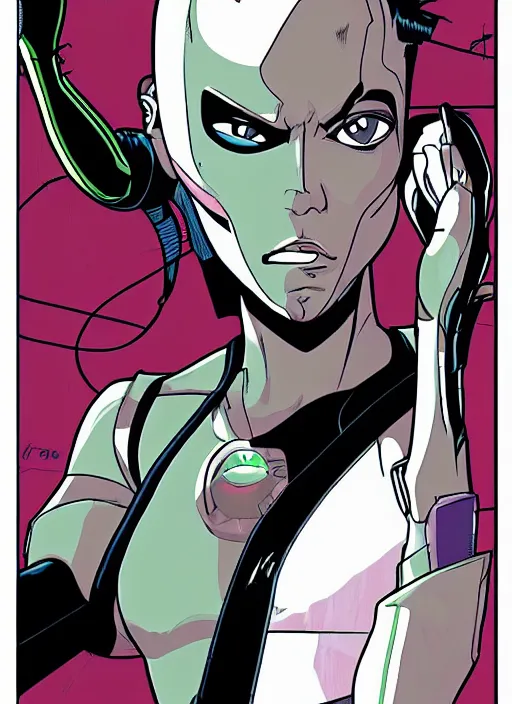 Image similar to cyborg in the style of Peter Chung, Aeon Flux inspired, 90s comic book art,