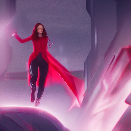 Prompt: still of scarlet witch creating a barrier around herself, photorealistic art style, futurism aesthetic, artstation, cgsociety contest winner