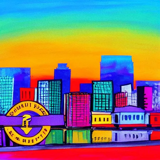 Prompt: colorful painting of birmingham, alabama skyline in the style of henri matiss