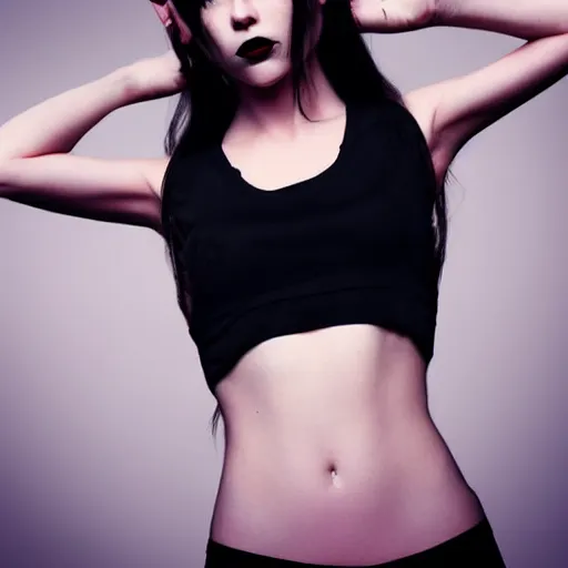 Image similar to beautiful necromancer girl, soft flawless pale skin, wearing a black crop top photography dramatic dark lighting, hyper realistic