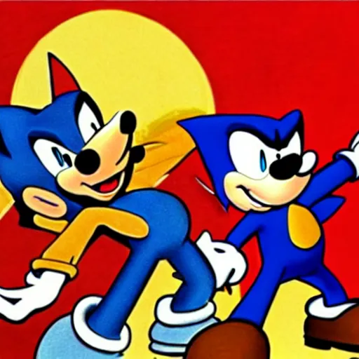 Image similar to 1940s disney film about super mario and sonic the hedgehog