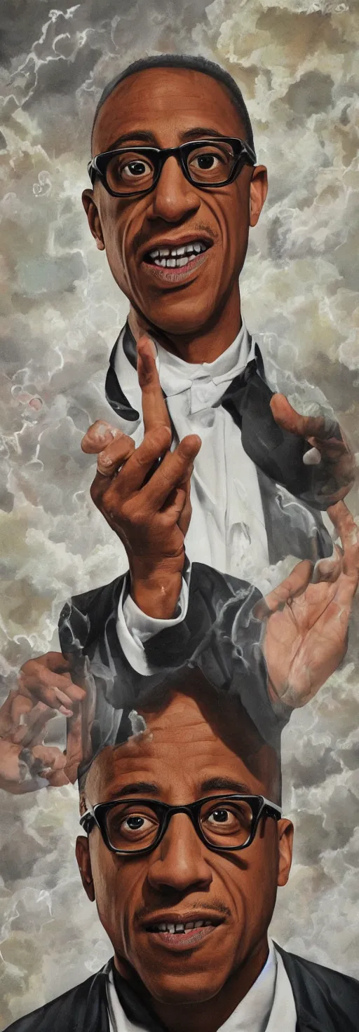 Image similar to gustavo fring as saint hyper realistic painting