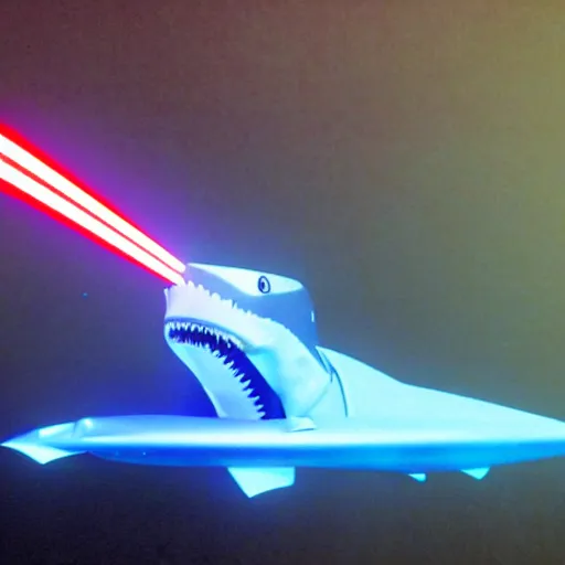 Image similar to photo of a robot shark with a laser on it's head
