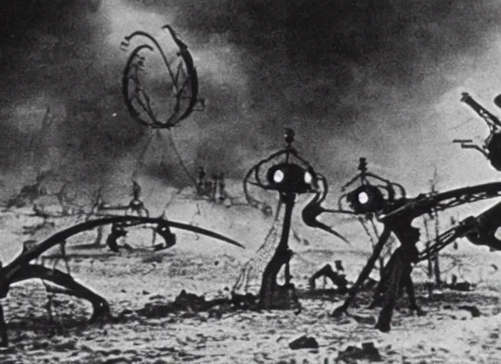 Prompt: scene from the 1899 science fiction film The War Of The Worlds