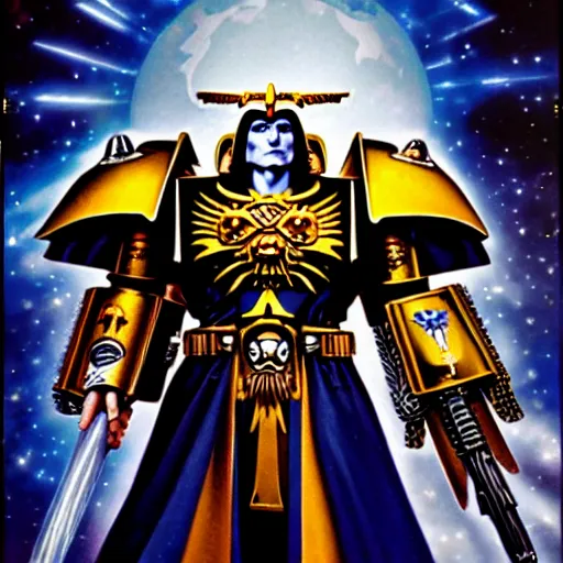Image similar to The face of the Emperor of Mankind, Warhammer 40,000, futurism style,