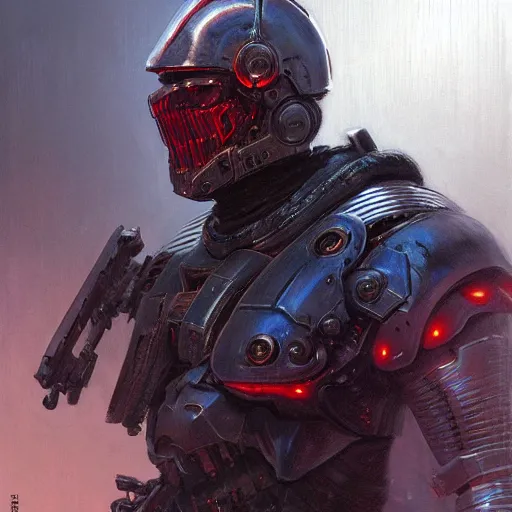 Image similar to the doomslayer as a realistic scifi cyberpunk knight, closeup portrait art by donato giancola and greg rutkowski, vintage retro scifi, realistic face, digital art, trending on artstation, symmetry!!!