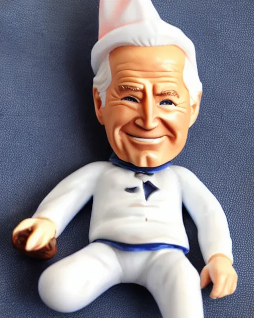 Image similar to a cute little plastic chibi statuette of joe biden in pajamas and sleeping cap, ebay listing, product picture, advertisement, thumbnail