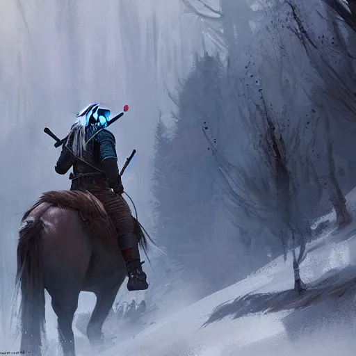 Image similar to witcher, paint by greg rutkowski