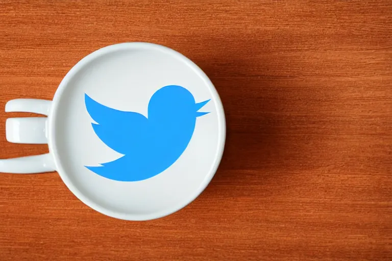 Prompt: a cup of coffee with twitter logo, close-up photograph, award winning