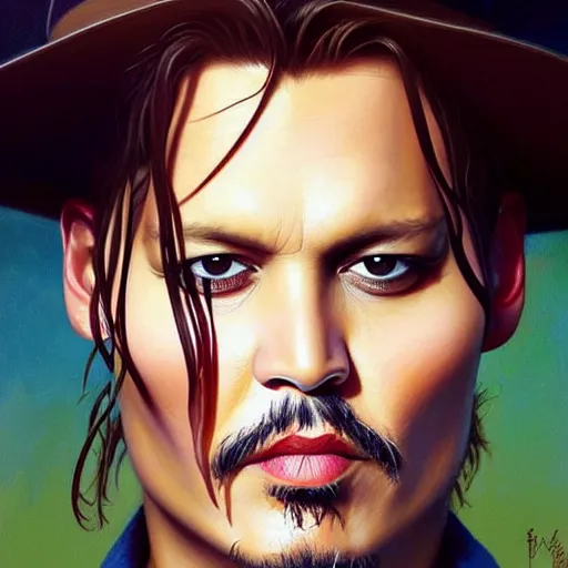 Prompt: portrait of johnny depp eating hamburgers, extra onions and ketchup, luscious patty with sesame seeds, feminine ethereal, handsome, d & d, fantasy, intricate, elegant, highly detailed, digital painting, artstation, concept art, matte, sharp focus, illustration, art by artgerm and greg rutkowski and alphonse mucha