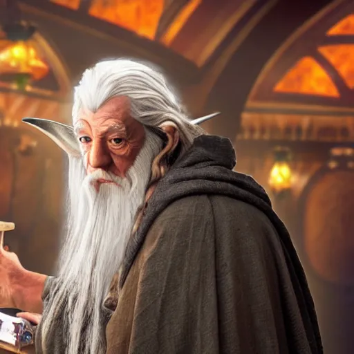 Prompt: gandalf playing roulette, highly detailed,