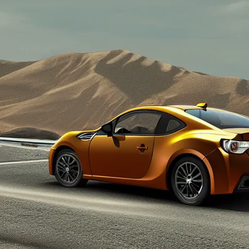 Image similar to a dog driving Subaru brz on the road, octane render