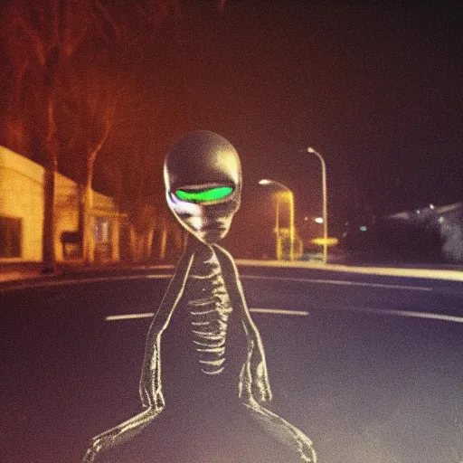 Image similar to an alien taken by car camera accidently, night