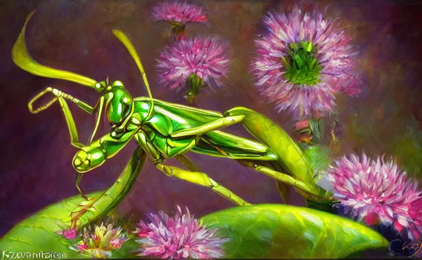 Image similar to Insect Alchemy mantis. By Konstantin Razumov, highly detailded