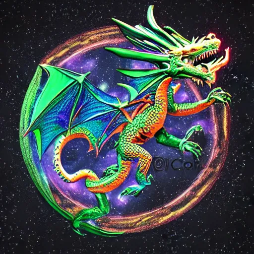 Prompt: Dragon Creepy cosmic color scheme star gazing 3D Rendered