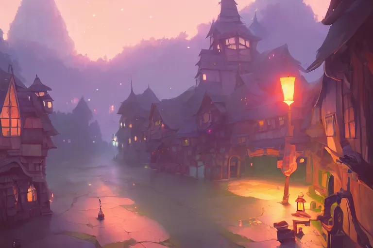 Image similar to fantasy town novigrad, cory loftis, james gilleard, atey ghailan, makoto shinkai, goro fujita, studio ghibli, rim light, exquisite lighting, clear focus, very coherent, plain background, soft painting