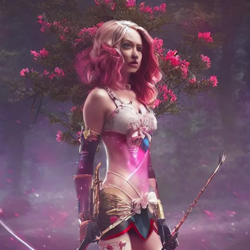 Prompt: ryan reynolds wearing magical girl outfit leans against magical tree romance novel fantasy artwork epic detailed and intricate digital photo trending on artstation by wlop octane render