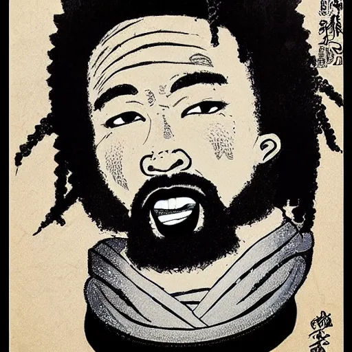 Prompt: ODB rapping, portrait, style of ancient text, hokusai