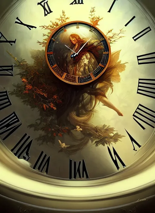 Image similar to a clock that's dysfunctional, elegant, sharp focus, illustration, highly detailed, digital painting, concept art, matte, art by wlop and artgerm and ivan shishkin and andrey shishkin, masterpiece