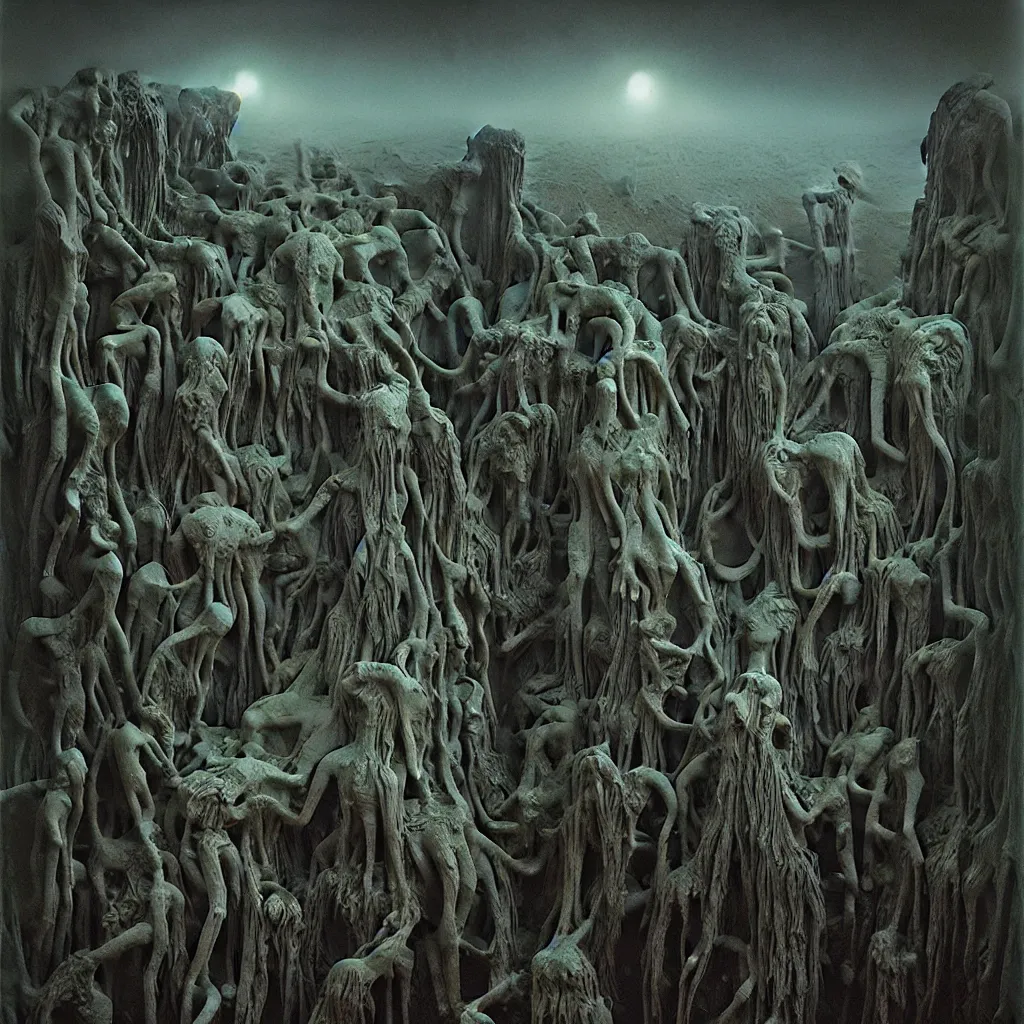 Prompt: Caverned of the Damned. Eternal. Zdzisław Beksiński.