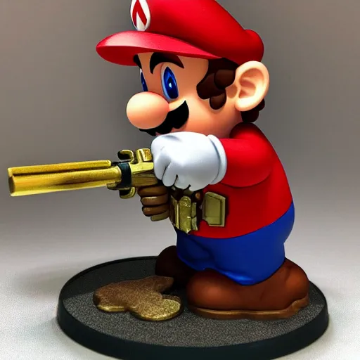 Prompt: mario as a warhammer 40k tabletop figurine t