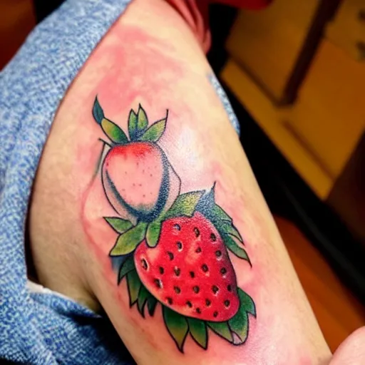 ryantattooerstrawberrydelightstrawberriesflowerscolorboldtraditional leggirly