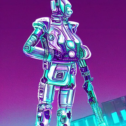 Prompt: a cybernetic warrior, cyberpunk, vapor wave