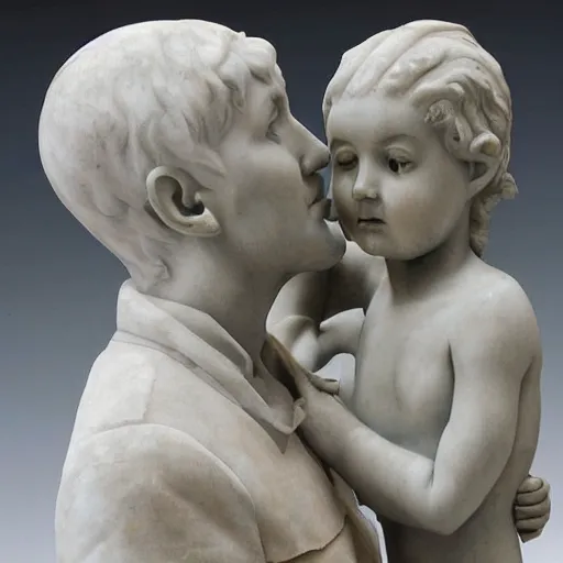 Image similar to Sculpture in marble of a father guiding his daughter