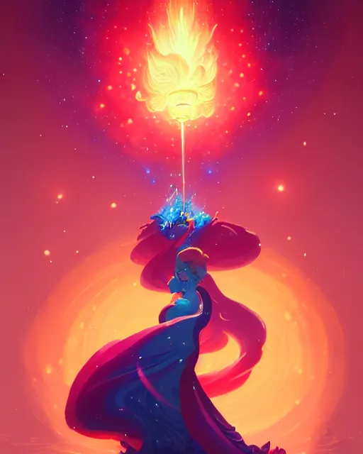 Prompt: a fiery fireball blazing with light, surrounded with spiriling sparkling rose crystals and galaxies, by peter mohrbacher, hyper light drifter, ukiyo - e trending on artstation