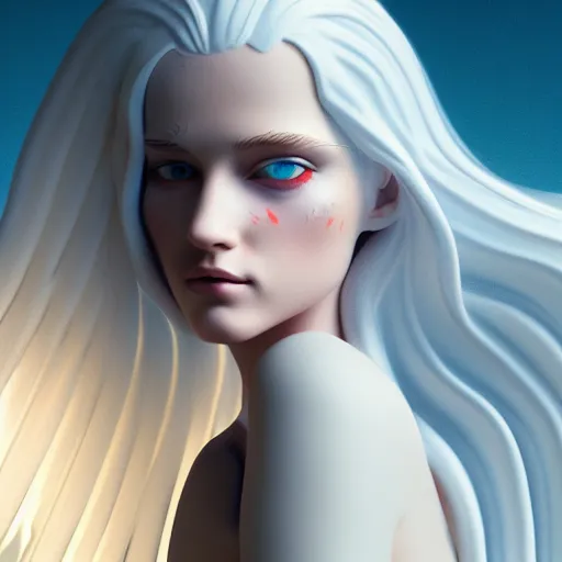 Prompt: beautiful angel, full body, flowing hair, blue eyes, beautiful aesthetic, mystery, by james jean, trending on artstation, digital art, cinematic lightning, octane render, ultra high detail, ultra realistic