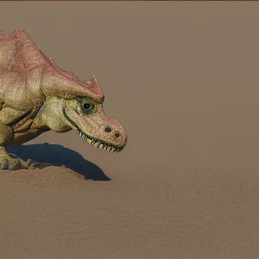 Image similar to photography, 3 d render, a cellphone dinosaur, sand