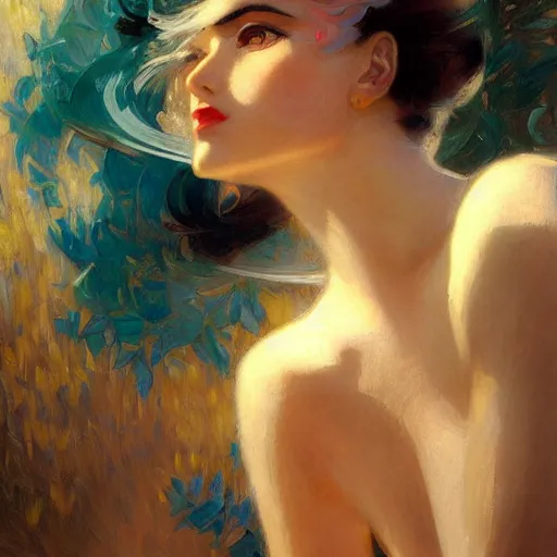 Image similar to detailed portrait of art deco anime girl, painting by gaston bussiere, craig mullins, j. c. leyendecker