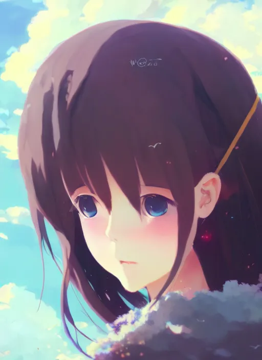 Image similar to portrait of cute girl, cloudy sky background lush landscape illustration concept art anime key visual trending pixiv fanbox by wlop and greg rutkowski and makoto shinkai and studio ghibli