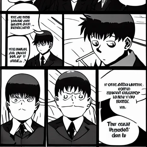 Image similar to reigen from mob psycho 1 0 0 commiting tax fraud