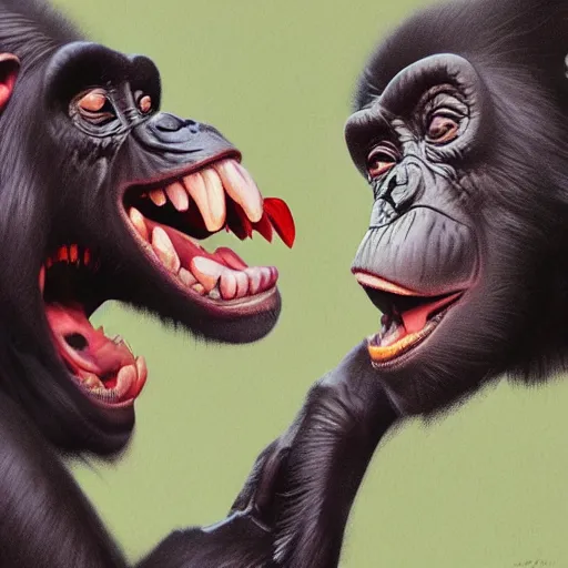 Image similar to Strong Angry Chimpanzee Screaming, Boris Vallejo, Epic, 8k resolution, ArtStation, Hyperrealistic