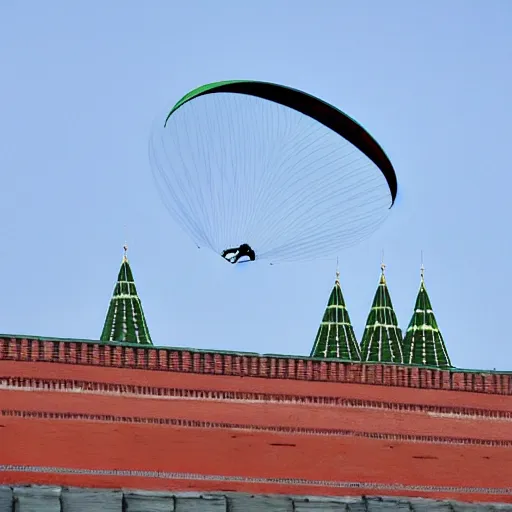 Image similar to Valery Leontiev flies a hang glider past the Kremlin