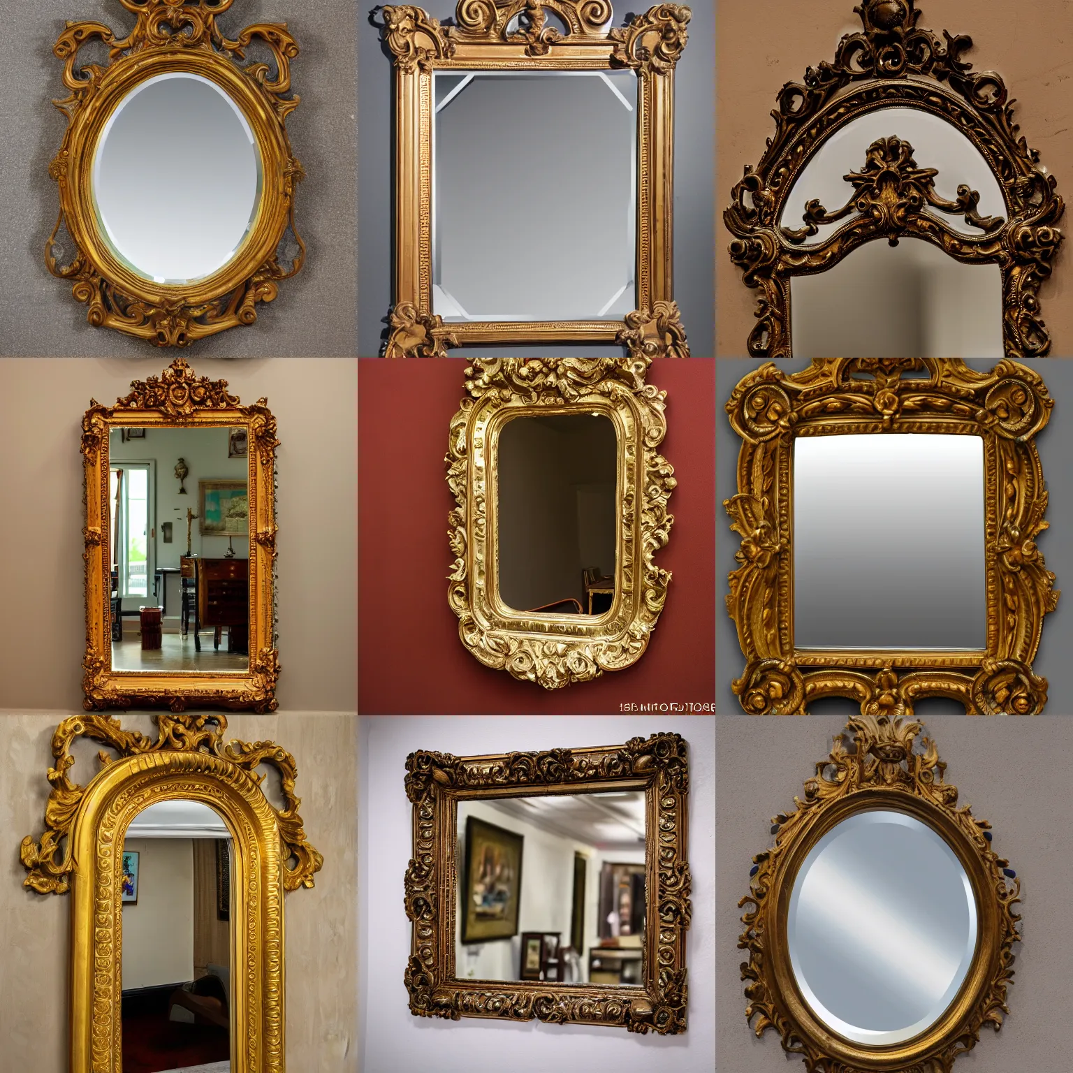 Prompt: professional direct photograph of an ornate mirror