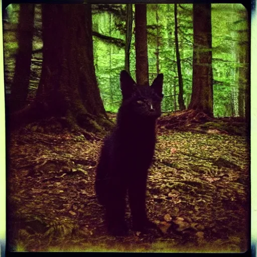 Image similar to polaroid of cryptid in the woods, blurry