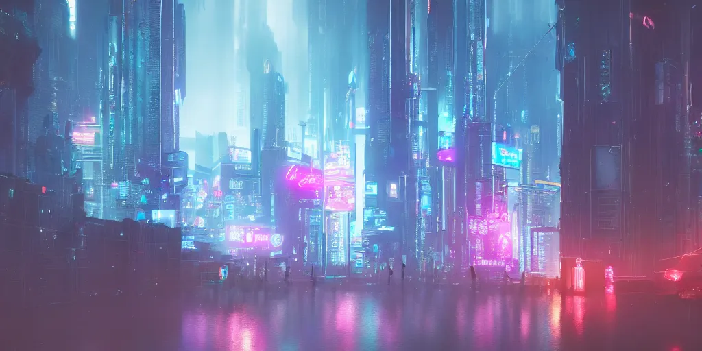 Prompt: i, a detailed cyberpunk city, mist, rain, neon light, giant aircrafts, 8k, high definition, trending on artstation