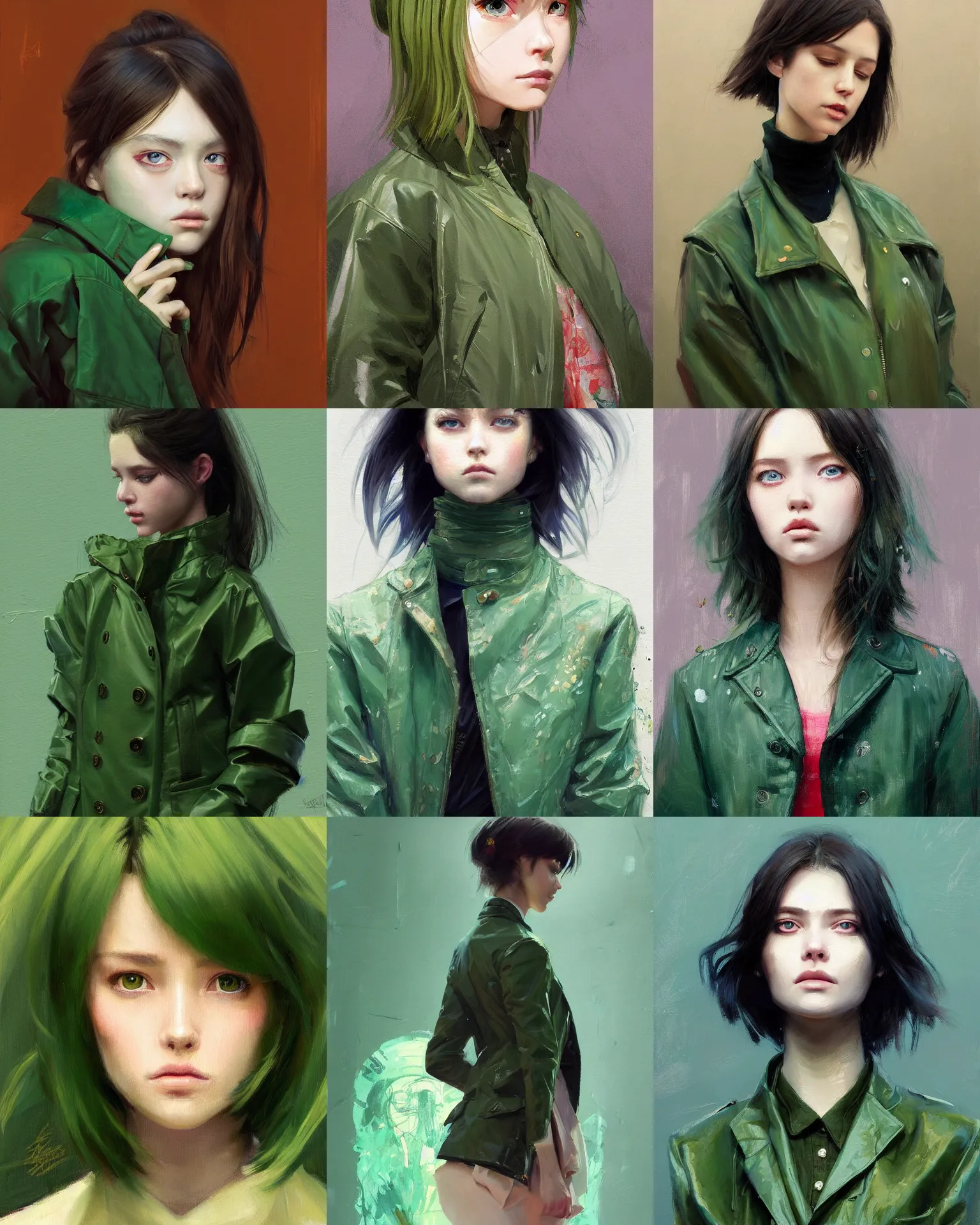 Prompt: a painting of a fully dressed girl wearing a jacket upper body with beautiful green eyes, highly detailed, digital painting, artstation, sharp focus, dreamy illustration, art by katsuhiro otomo ghost - in - the - shell, artgerm, jeremy lipkin and giuseppe dangelico pino and michael garmash and rob rey