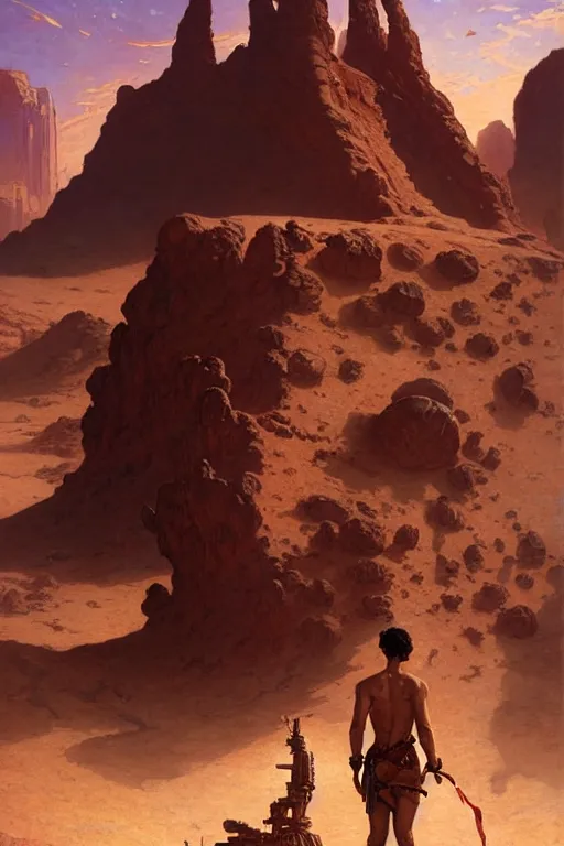 Image similar to John Carter standing in front of Martian ruins by Stanley Artgerm Lau, greg rutkowski, thomas kindkade, alphonse mucha, loish, norman Rockwell