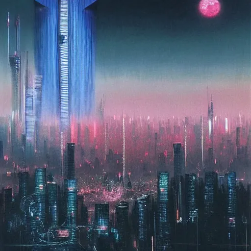 Image similar to cyberpunk tokyo skyline, cyberpunk 2 0 7 7 and beksinski art style painting, highly detailed