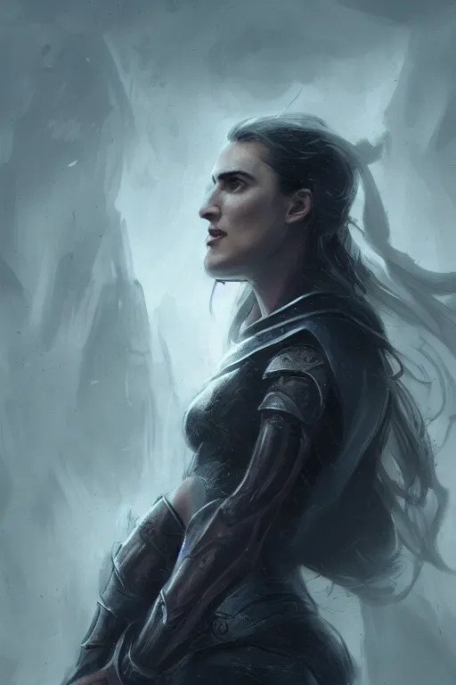 Image similar to portrait, Katie Mcgrath , paladin , face portrait, raphael lacoste, eddie mendoza, alex ross, concept art, matte painting, highly detailed, rule of thirds, dynamic lighting, cinematic, detailed, denoised, centerd