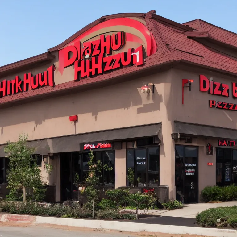 Prompt: A photograph of the exterior of a dark fantasy Pizza Hut