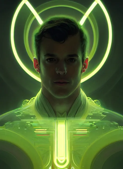 Image similar to symmetry!! portrait of luke skwyalker, sci - fi, tech wear, glowing lights!! intricate, elegant, highly detailed, digital painting, artstation, concept art, smooth, sharp focus, illustration, art by artgerm and greg rutkowski and alphonse mucha, green mist background