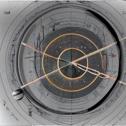 Image similar to a kinetic sculpture of this solar system, sun, mercury, venus, earth, mars, jupiter, saturn, uranus, neptune, pluto, orrery, canon 5 d 5 0 mm lens, papier - mache, studio, circa 1 8 9 5