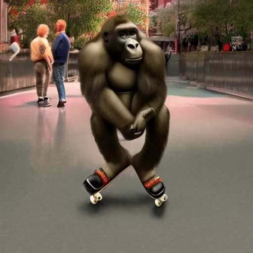 Prompt: Gorilla skating, ps1 render, dripping texture, colorful