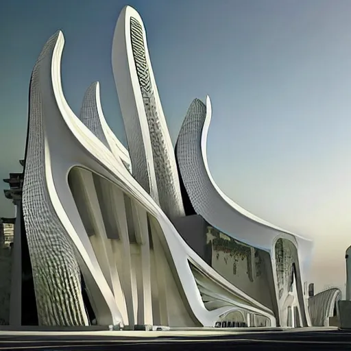 Prompt: zaha hadid fantasy world islamic style