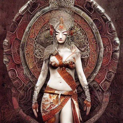 Image similar to Apsaras warrior with shield,traditional Chinese textures, hyper detailed, smooth,by Brook Shaden