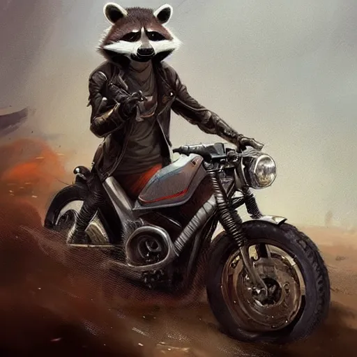 Prompt: raccoon motorcycle,digital Art,greg rutkowski, trending on artstation, cinematic